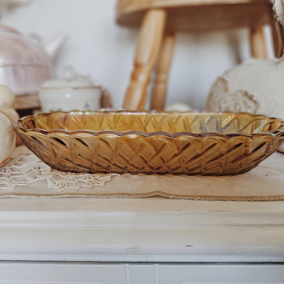 Vintage Iridescent Carnival Glass Tray Bowl - Picture 2 of 4